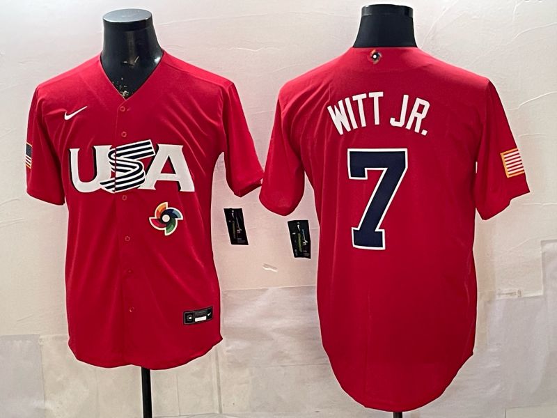 Men 2026 World Cub USA #7 Witt jr Red Nike MLB Jersey style 003